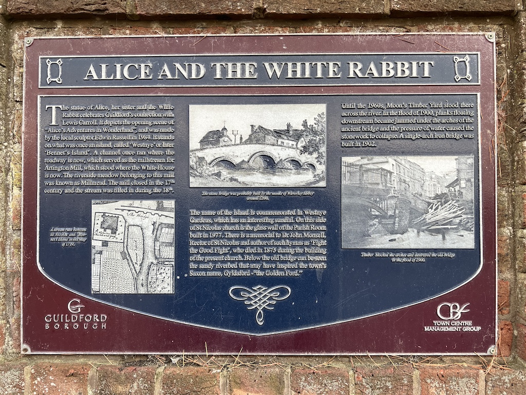 Blue plaque in Guildford for Alice and the white rabbit