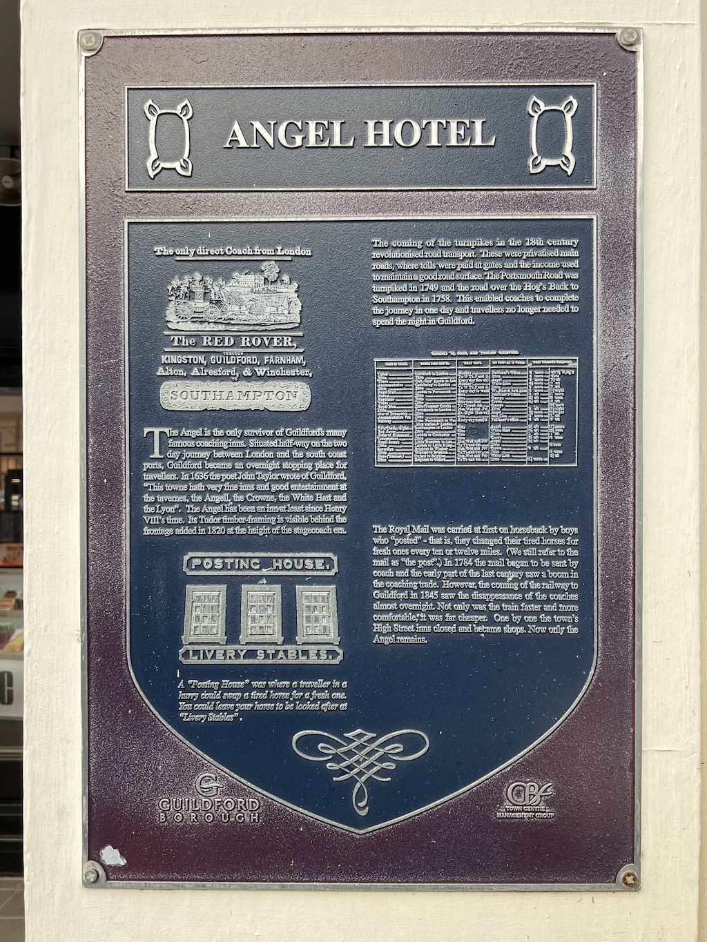 Blue plaque in Guildford for the Angel Hotel