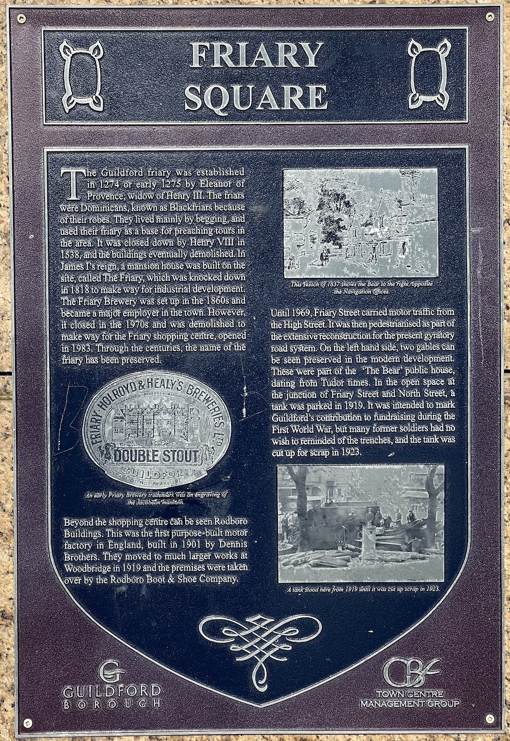 Blue plaque in Guildford for Friary Square
