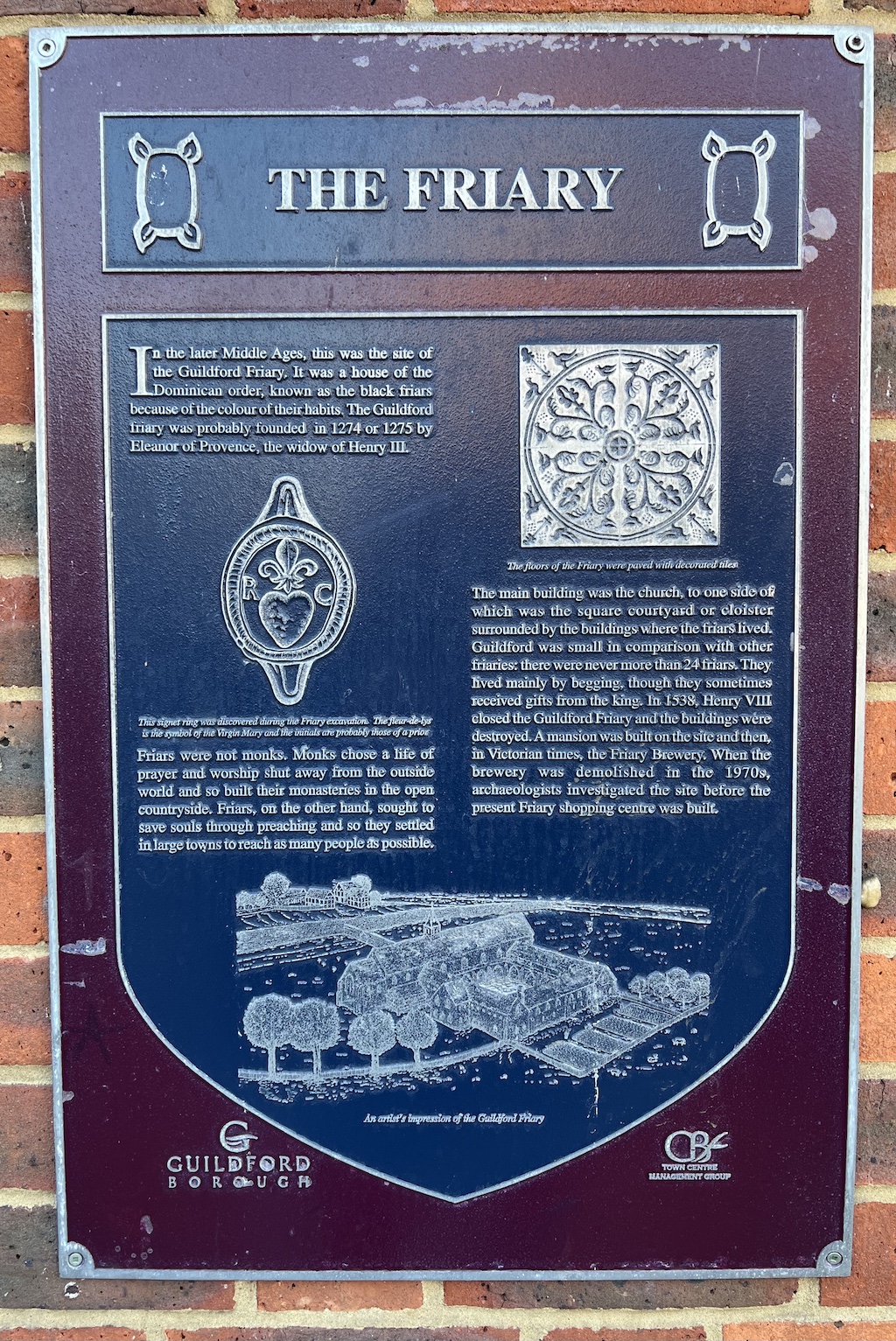 Blue plaque in Guildford for The Friary