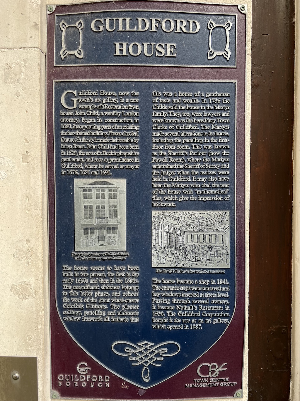Blue plaque in Guildford for Guildford House