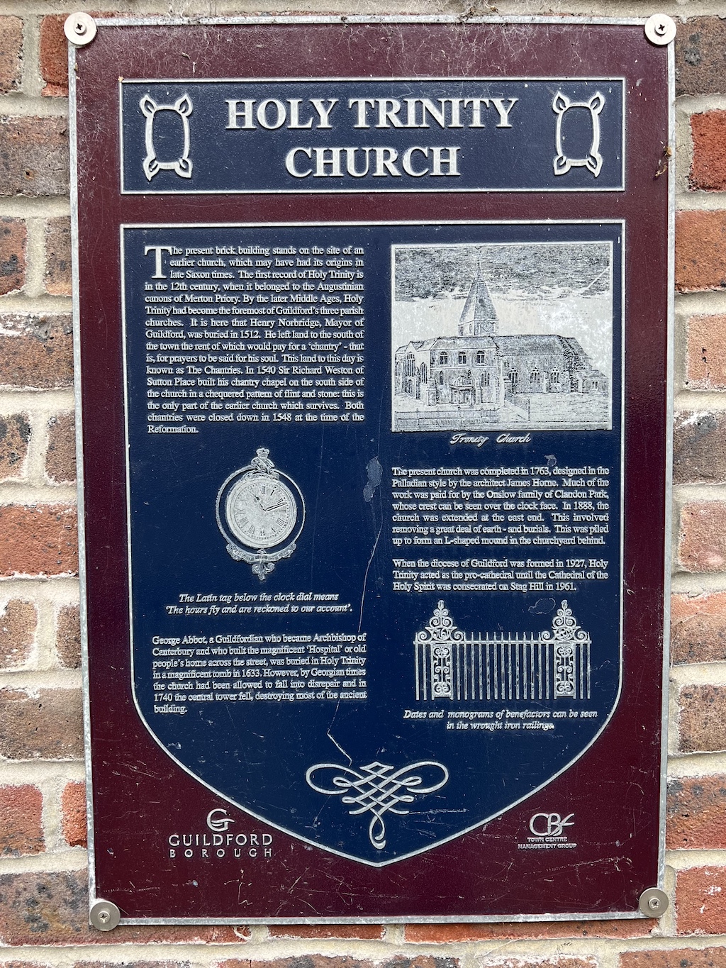 Blue plaque in Guildford for Holy Trinity Church