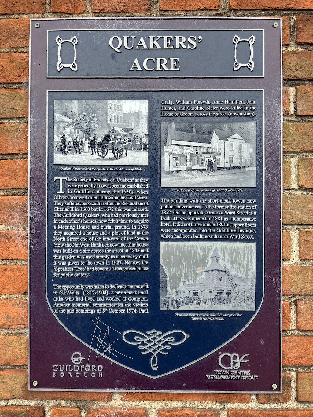 Blue plaque in Guildford for Quakers Acre