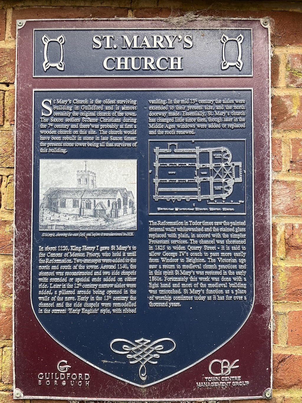 Blue plaque in Guildford for St Marys Church