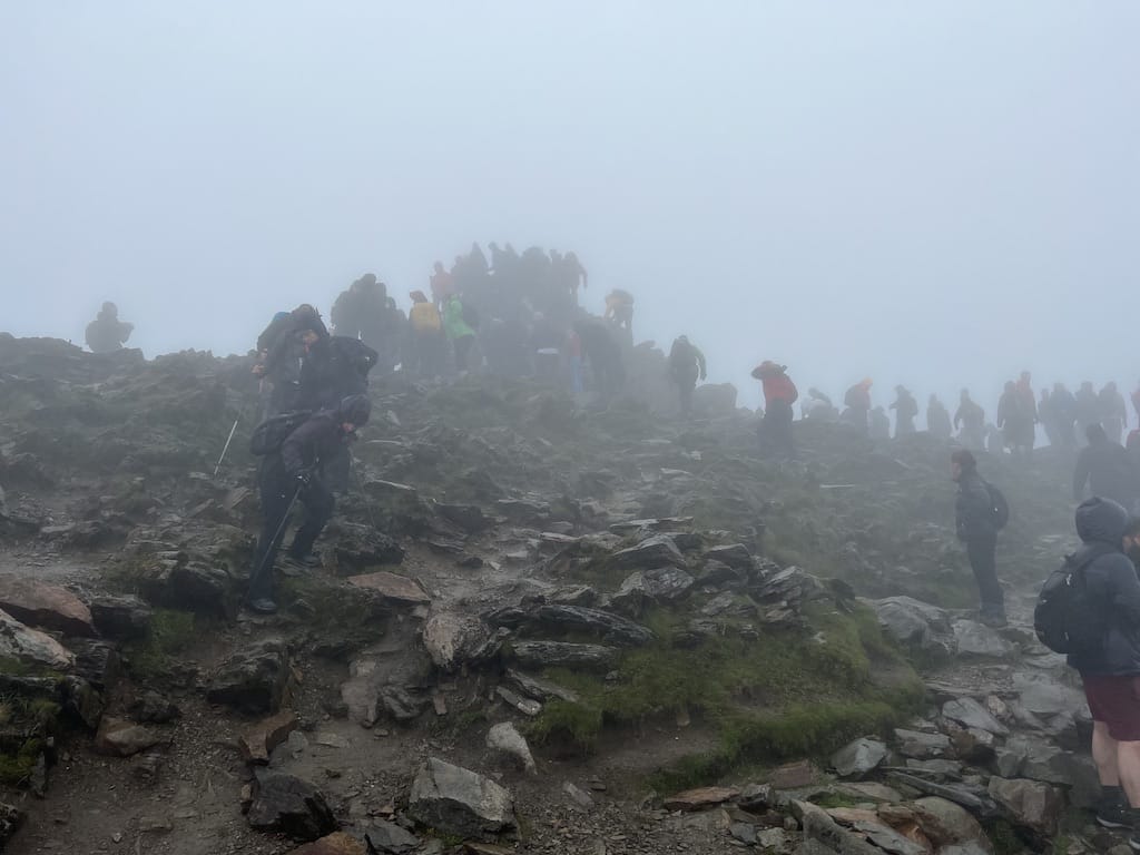 Snowdon summit in the cloud
